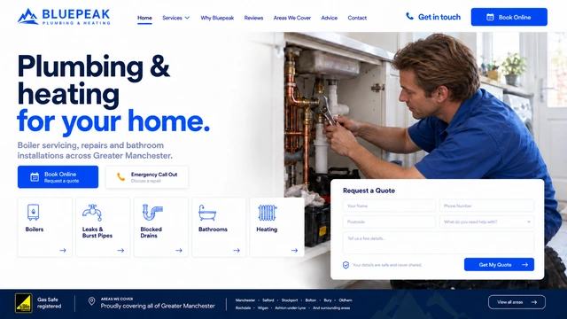 Plumbing & heating — Direct hierarchy / Booking-led website design