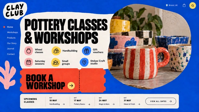 Creative workshops — Collage & colour / Booking-led website design
