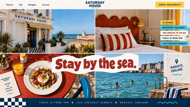 Coastal hotel — Playful editorial / Stay-led website design