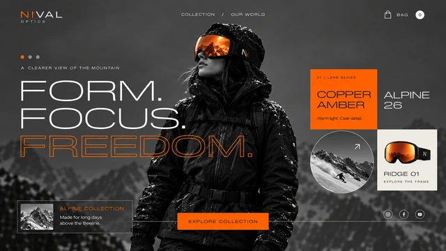 Nival Optics alpine eyewear concept — Monochrome photography and vivid orange lenses