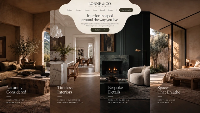 Lorne & Co. Interiors — Immersive imagery / Sculpted detail website design
