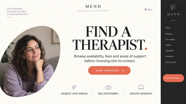 Therapy & counselling — Quiet space / Human imagery website design