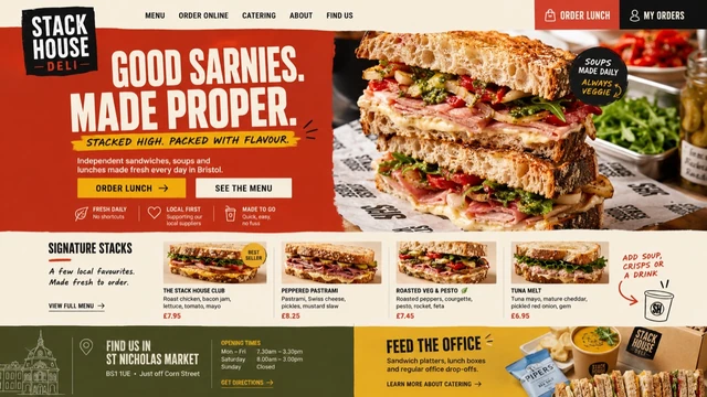 Neighbourhood deli — Layered character / Order-led website design