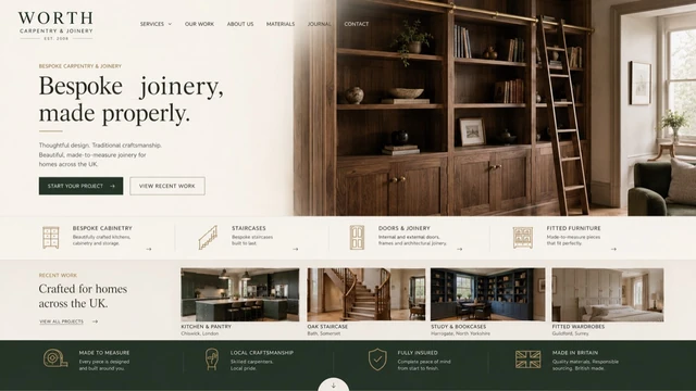 Bespoke joinery — Warm materials / Considered type website design
